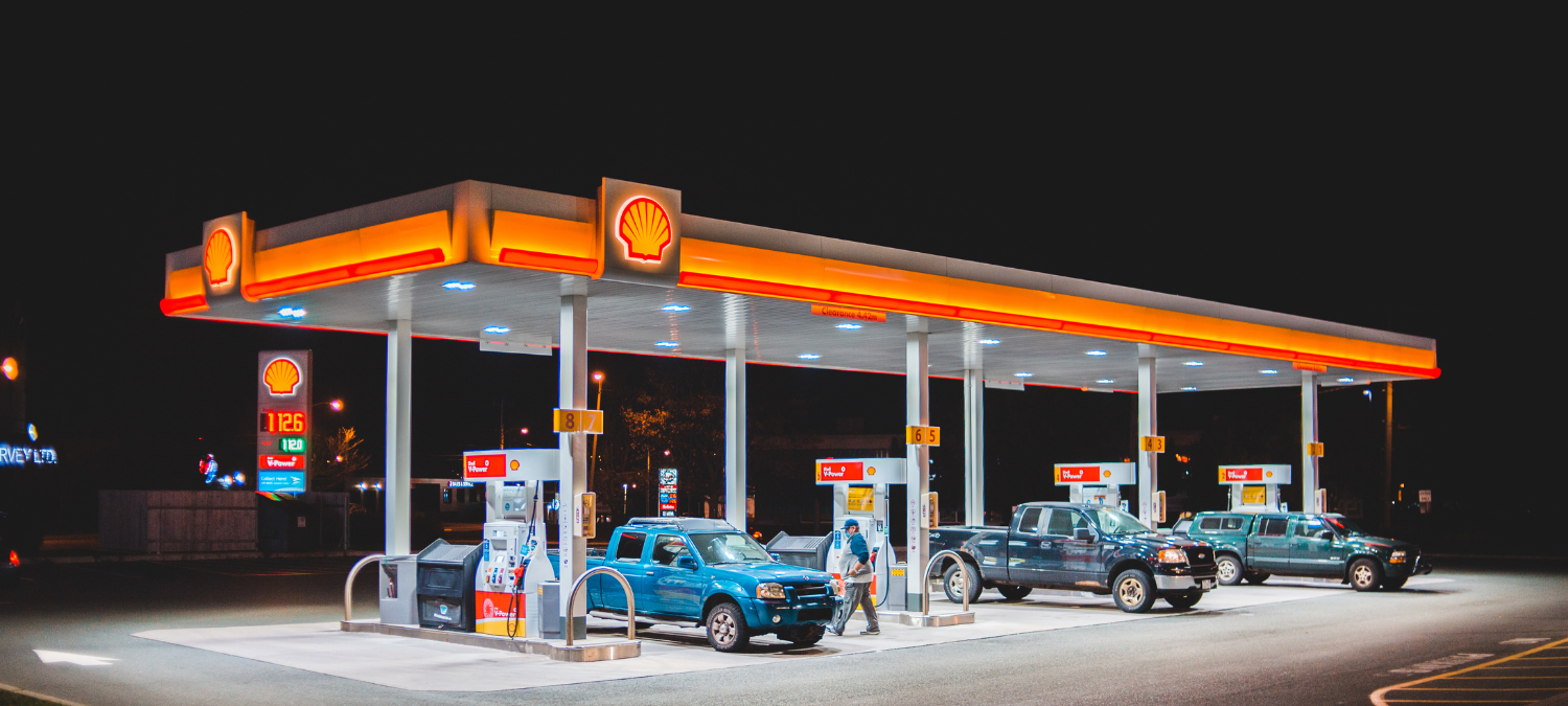 Fuel pump nozzles at a gas station